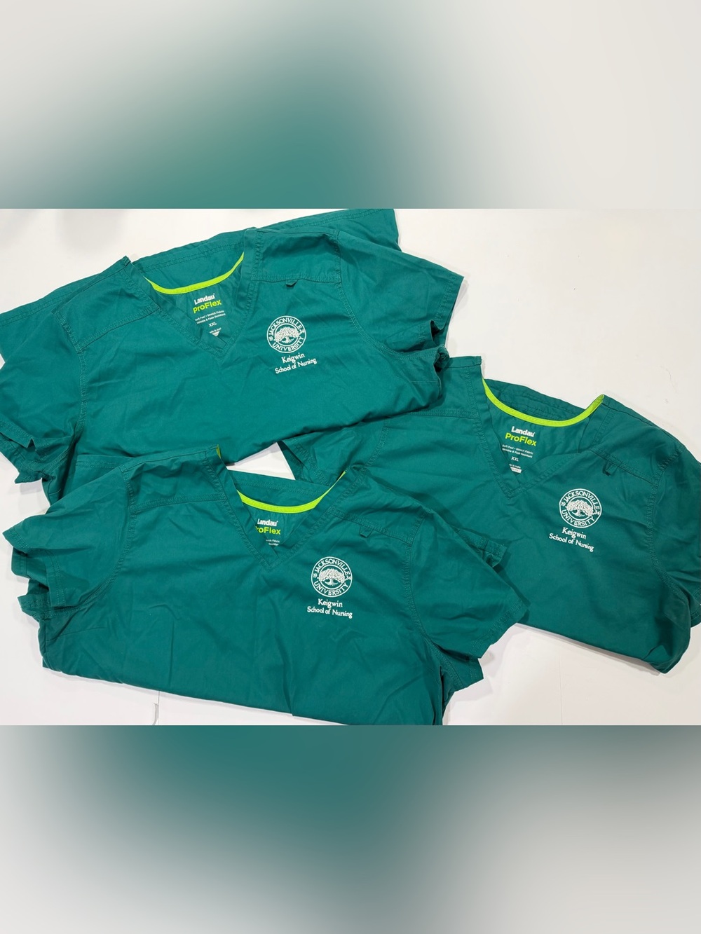 (3) Jacksonville University Nursing Scrub Tops - Teal Green